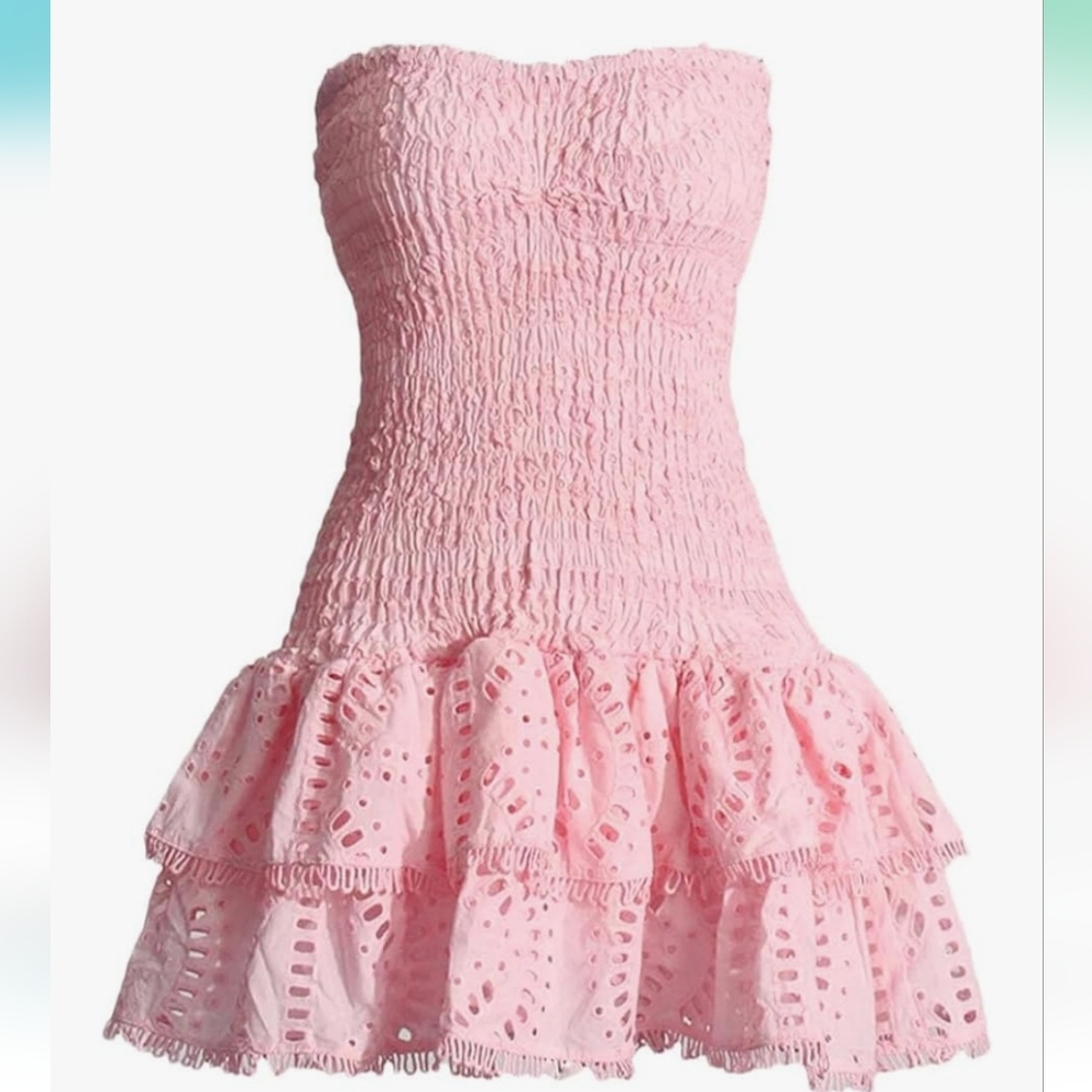 NWT Woman Mini A Line Dresses Strapless High Waist Spliced Ruffles Elegant